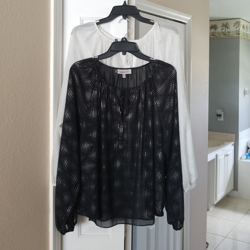 SOLD JLo Sheer Blouses white and black.  Size XL